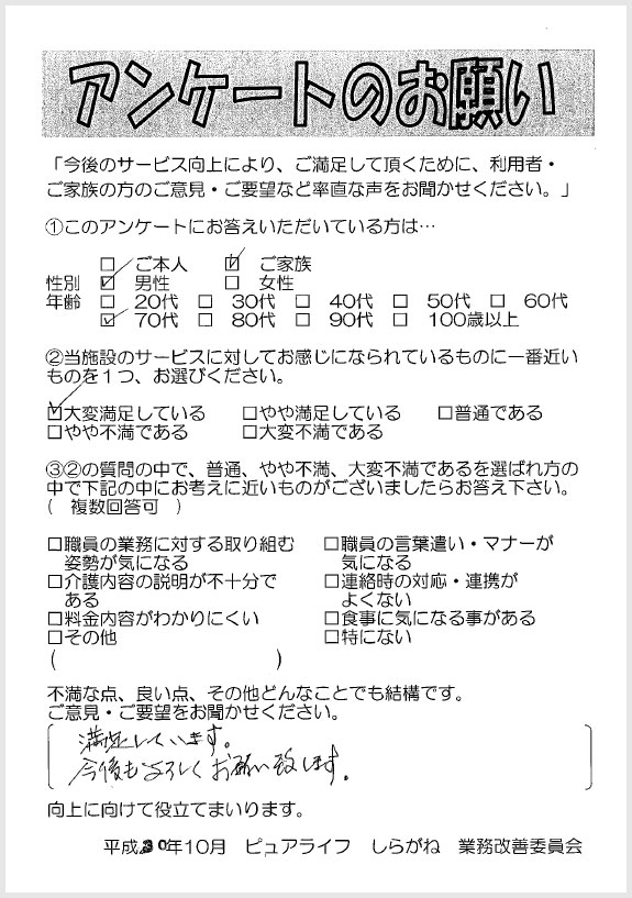 2018年12月　デイサービスご利用者様へのアンケート調査結果